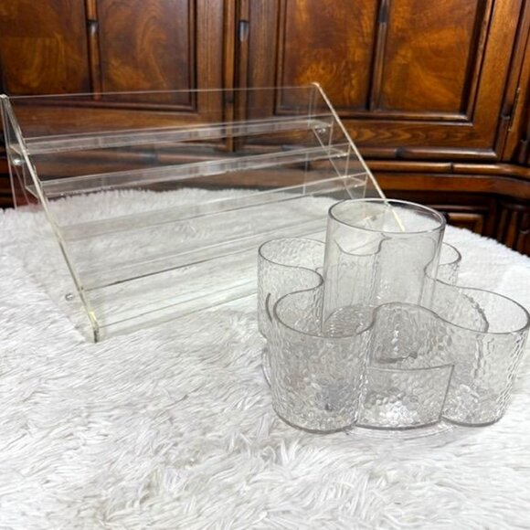 Acrylic 5 Tier 72 Bottle Nail Polish Organizer + 9 Section Spin Brush Caddy Set - Picture 1 of 15